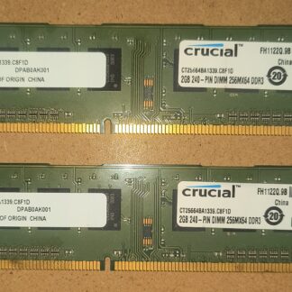 Two Crucial 2GB DDR3-1333 PC3-10600 240-Pin Desktop RAM modules in used condition