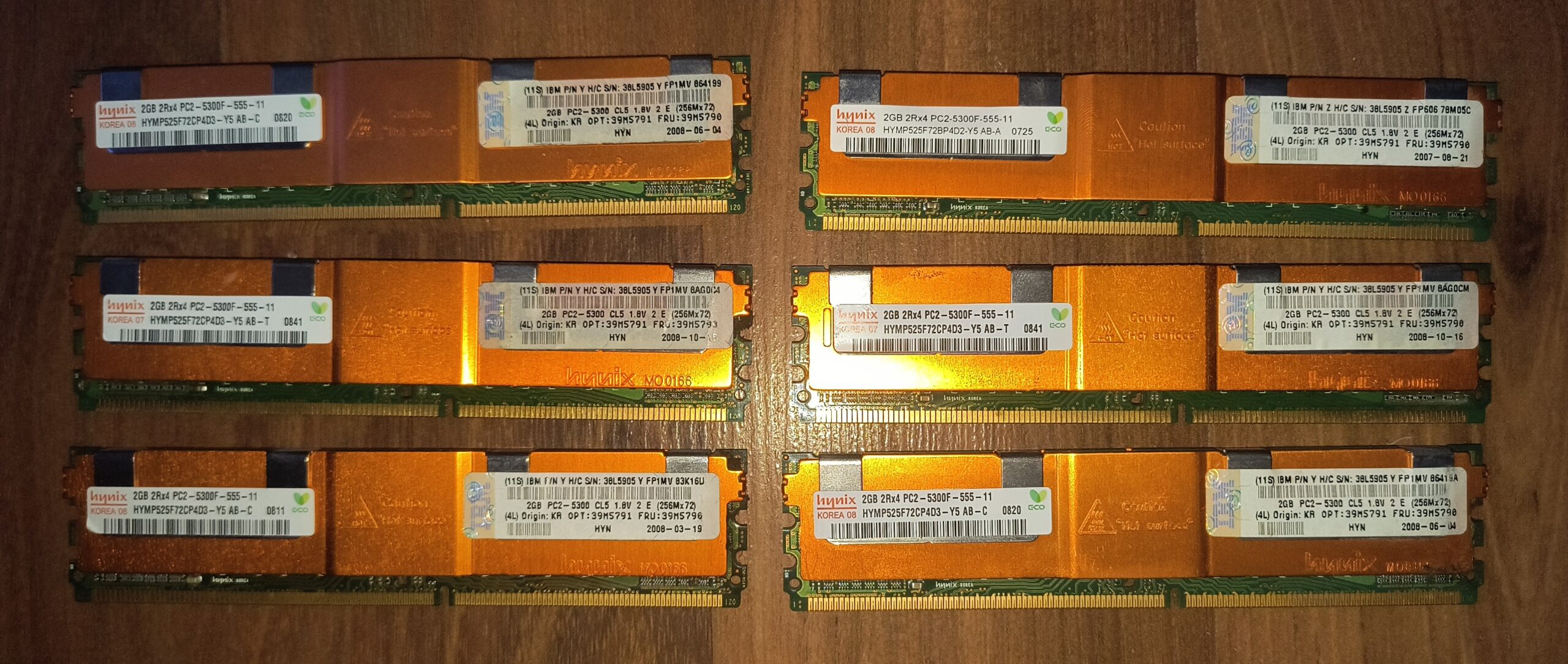 Lot of 6 Hynix 2GB PC2-5300F DDR2-667 ECC FB-DIMM Memory Modules