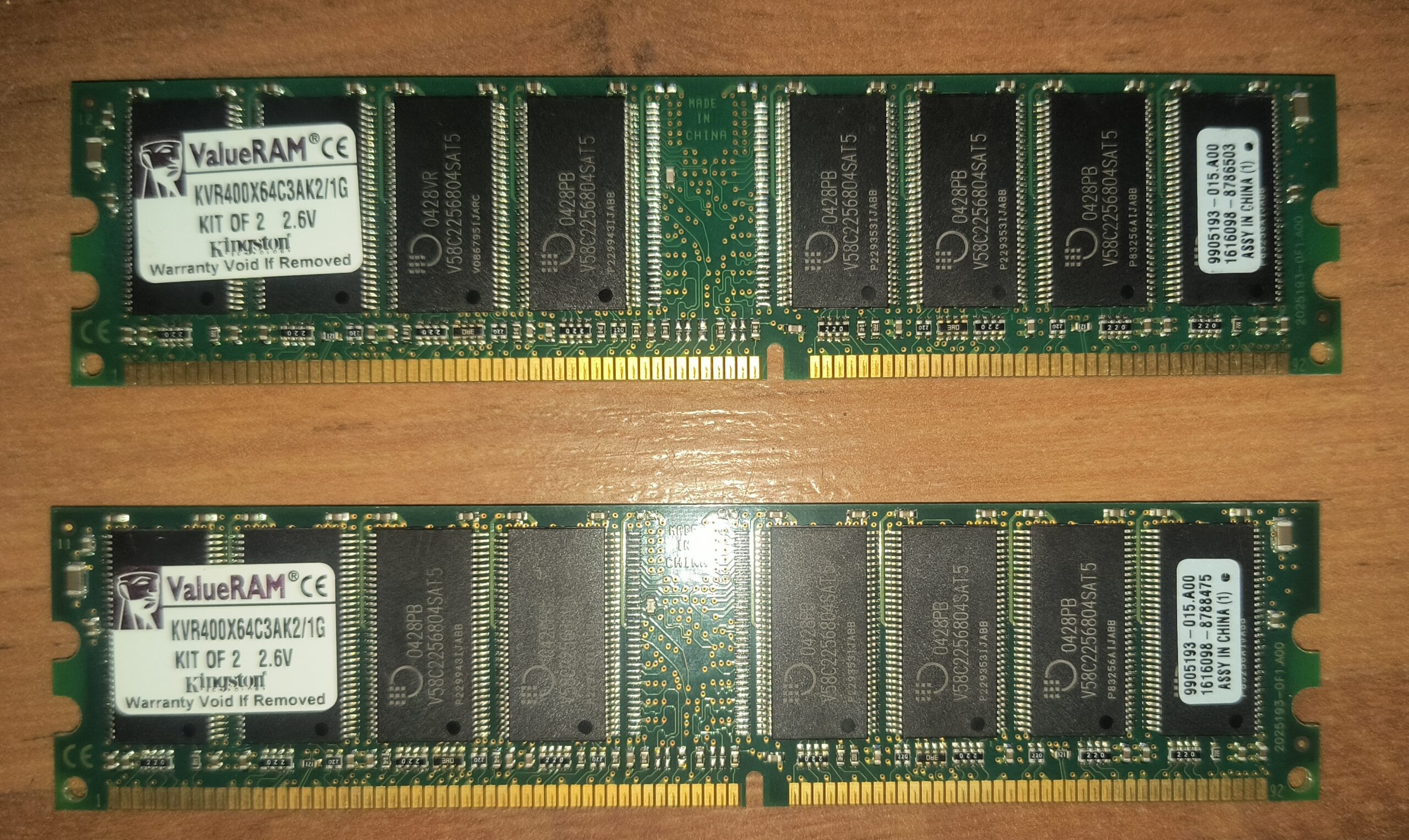 Lot of 2: Kingston ValueRAM 1GB DDR400 PC3200 Memory Kit