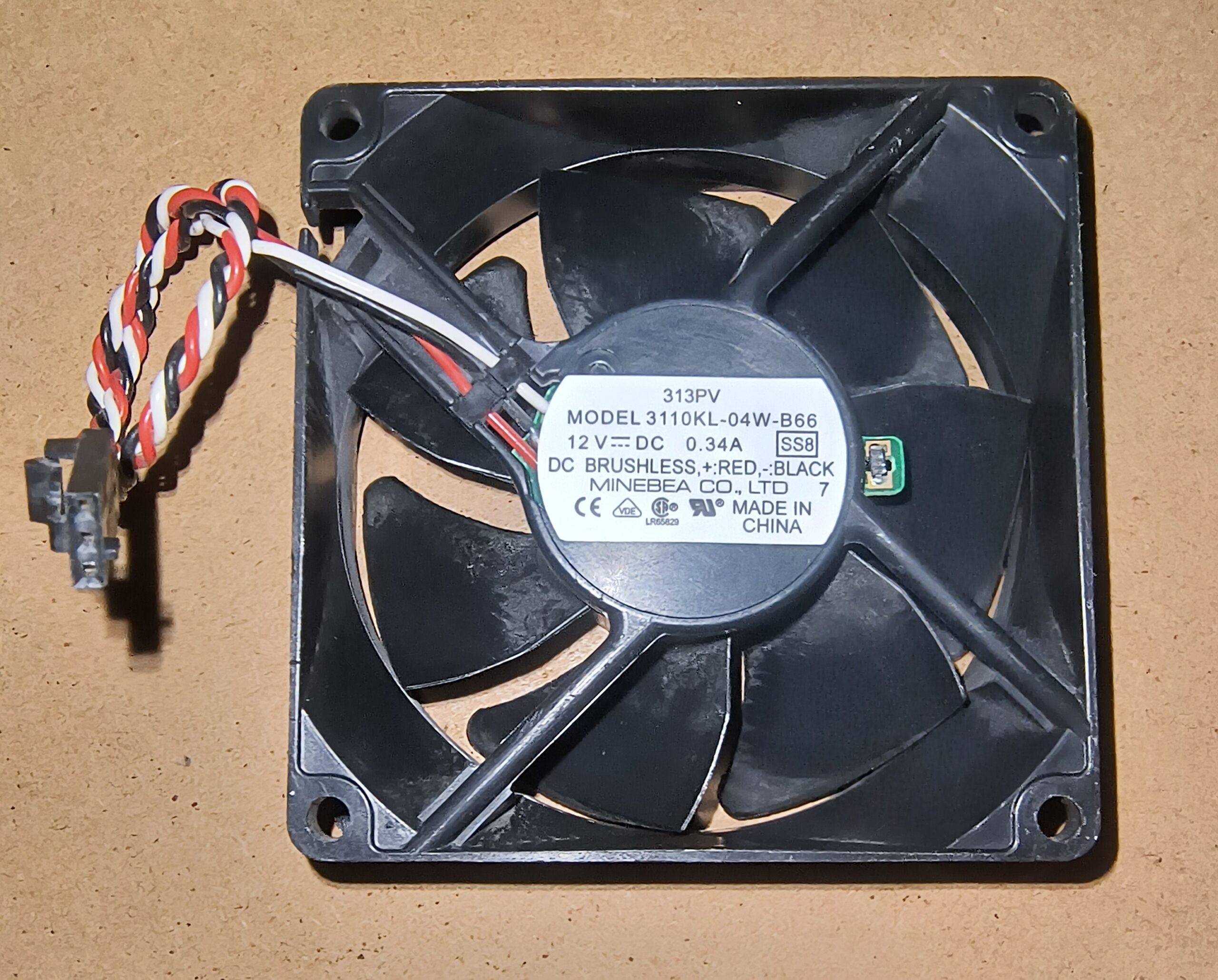 Minebea 3110KL-04W-B66 80mm 12V 0.34A 3-Wire DC Brushless Case Fan - Product Image